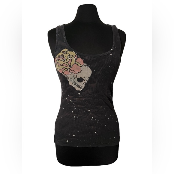 SALE! GRAIL Vintage Y2K Rocker Goth Punk Boho Distressed Skull Tank S M L - Picture 1 of 6